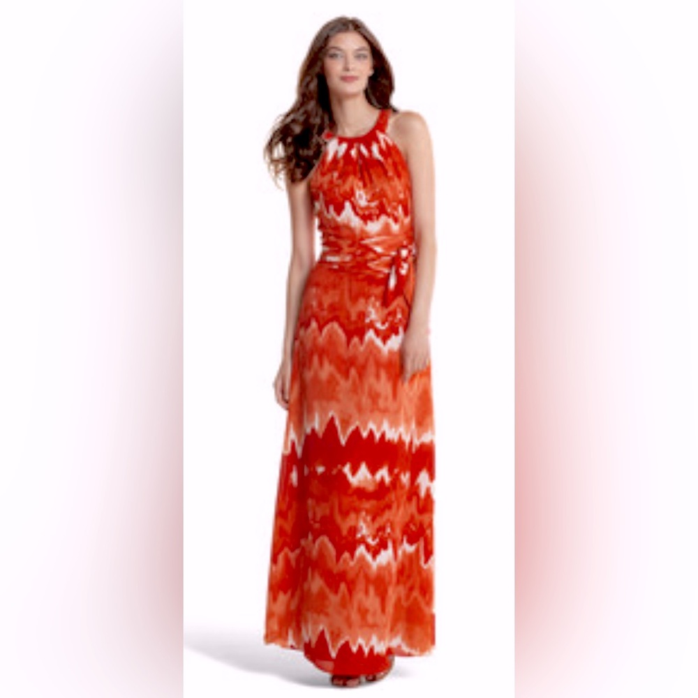White House Black Market Red and Orange Maxi Dress